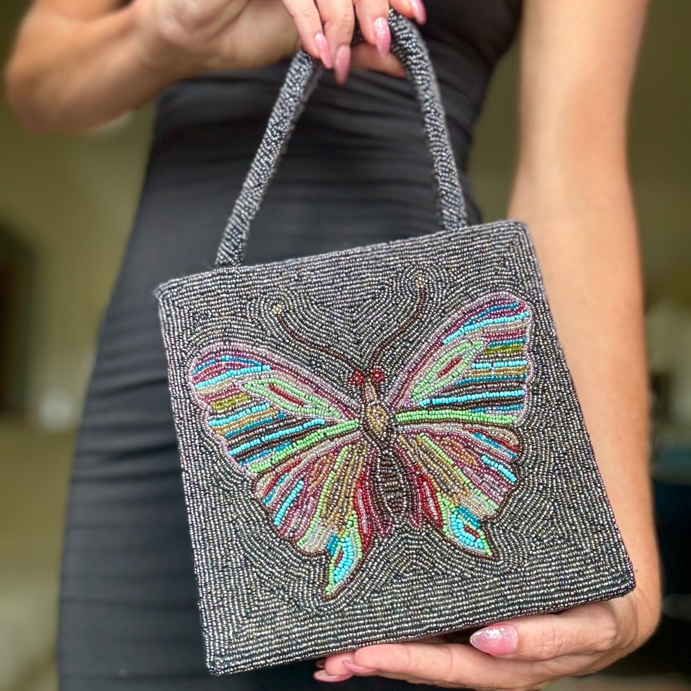 Vintage Christiana Beaded Silk Butterfly Handbag